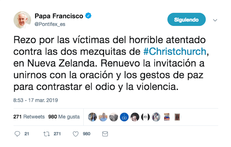 Hizo un llamado a la paz a través de su cuenta de twitter.