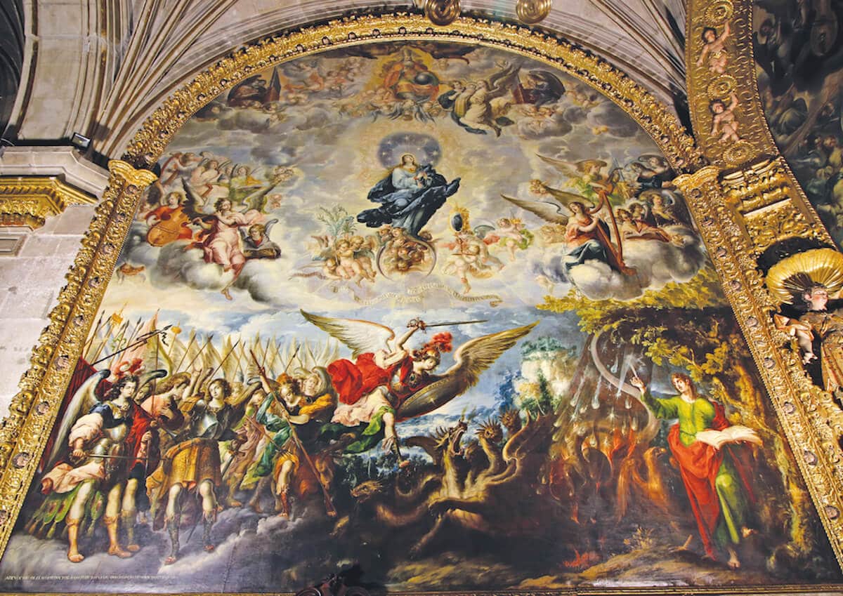 Pintura "La Asunción de la Virgen", realizada por Juan Correa en 1689 y ubicada en la Sacristía de la Catedral de México. Foto: Enrique Murgíua/Catedral de México