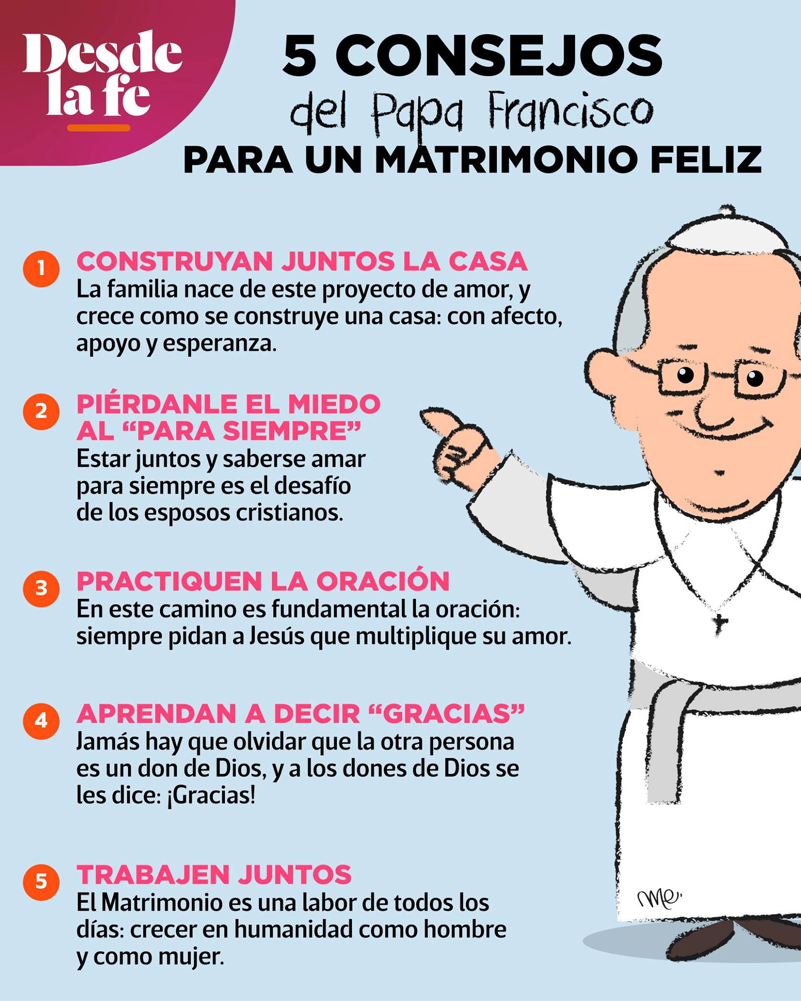 Consejos del Papa Francisco para un Matrimonio feliz.