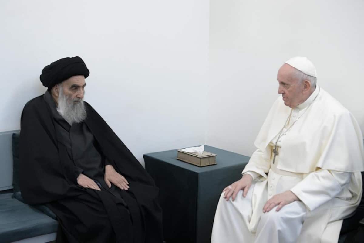 El Papa Francisco se encontró con líder musulmán chiíta, el gran ayatolá Ali al-Sistani. Foto: Vatican Media