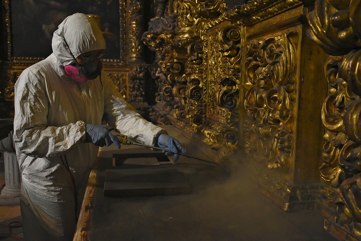 Este lunes 5 de abril iniciaron los trabajos de desinsectación y fumigación de la Catedral de México. Foto: Ricardo Sánchez/DLF