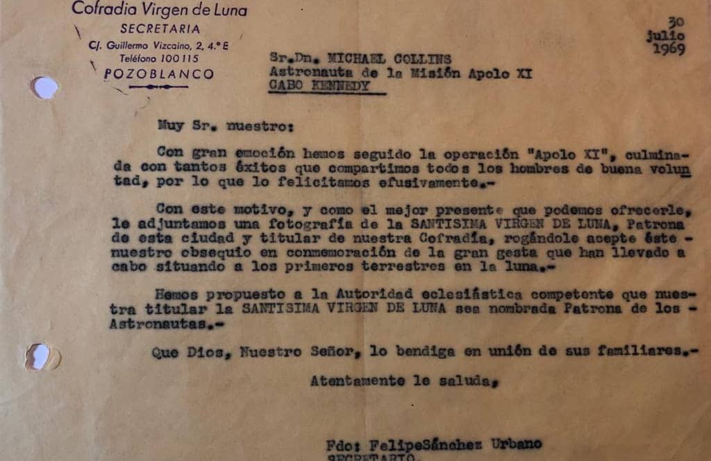 Carta de la Cofradía de la Virgen de la Luna.