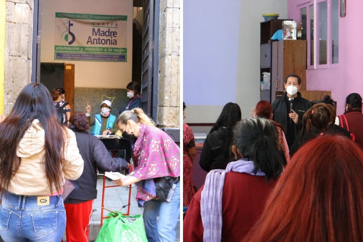 Por la Jornada de los Pobres 2021, en el Centro Madre Antonia, en la Merced, se entregaron más de 200 despensas. Foto: Desde la fe.