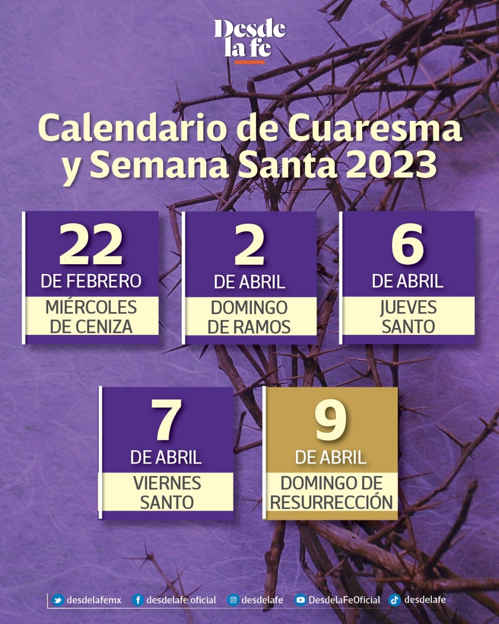 El Miércoles de Ceniza 2023 es el 22 de febrero.