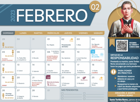 Calendario de Febrero 2023 para imprimir