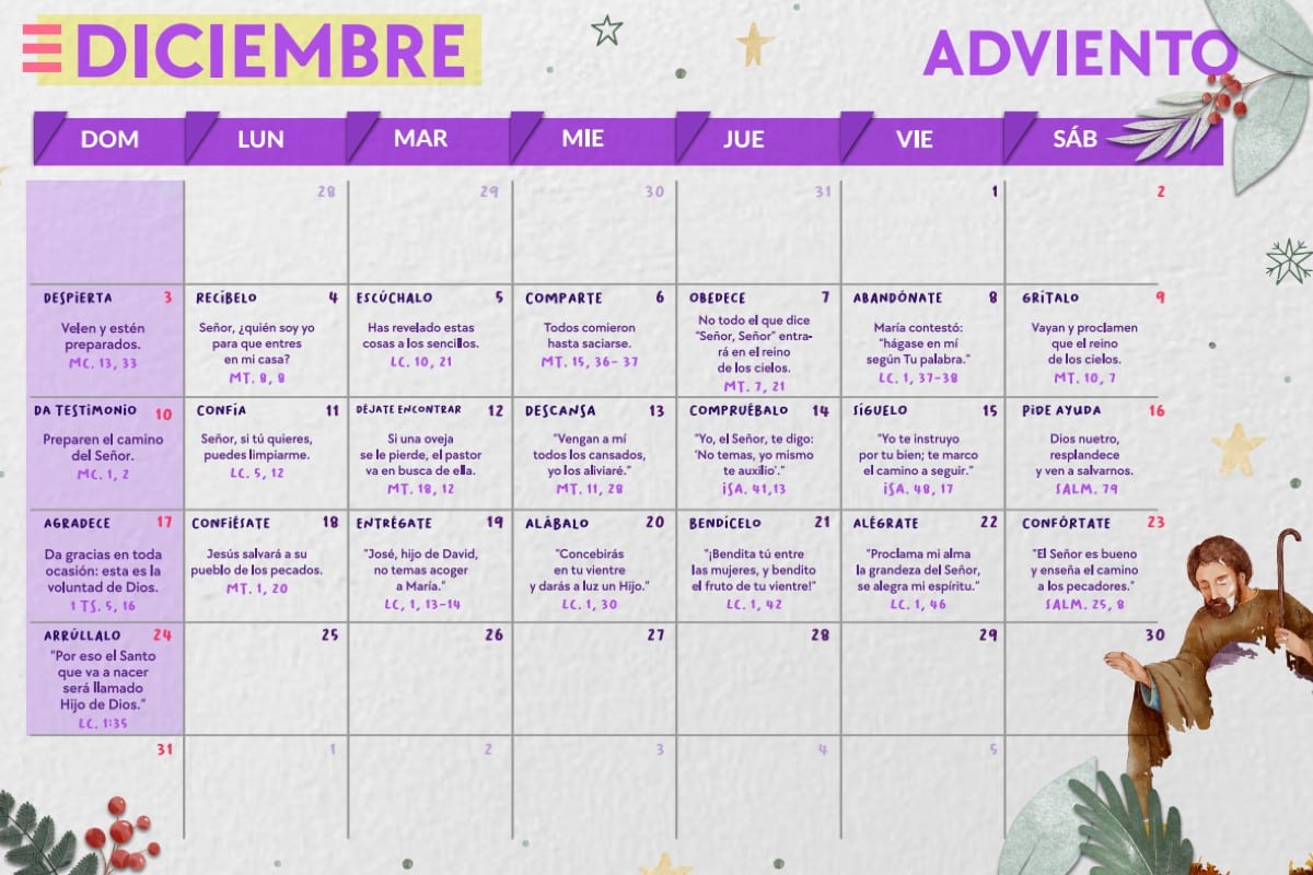 Calendario de Adviento 2023 para imprimir gratis con frases de la Biblia